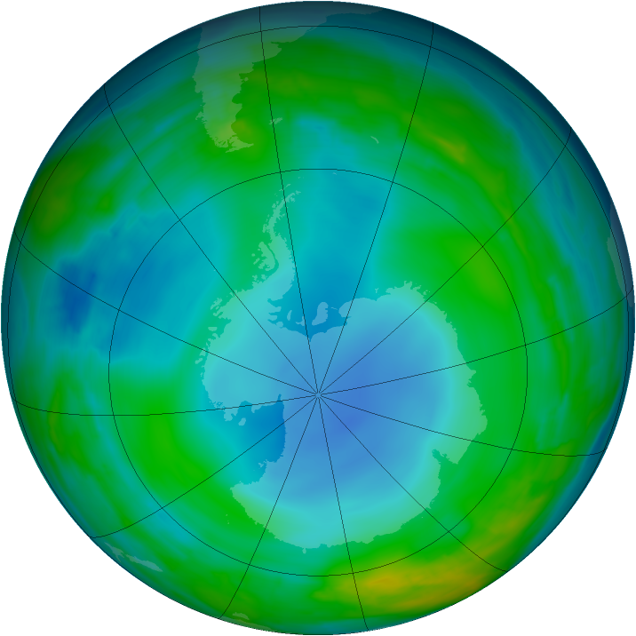 Antarctic ozone map for 16 June 2014